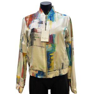 NWT Robert Graham Abstract Print Bomber Jacket White Multi S